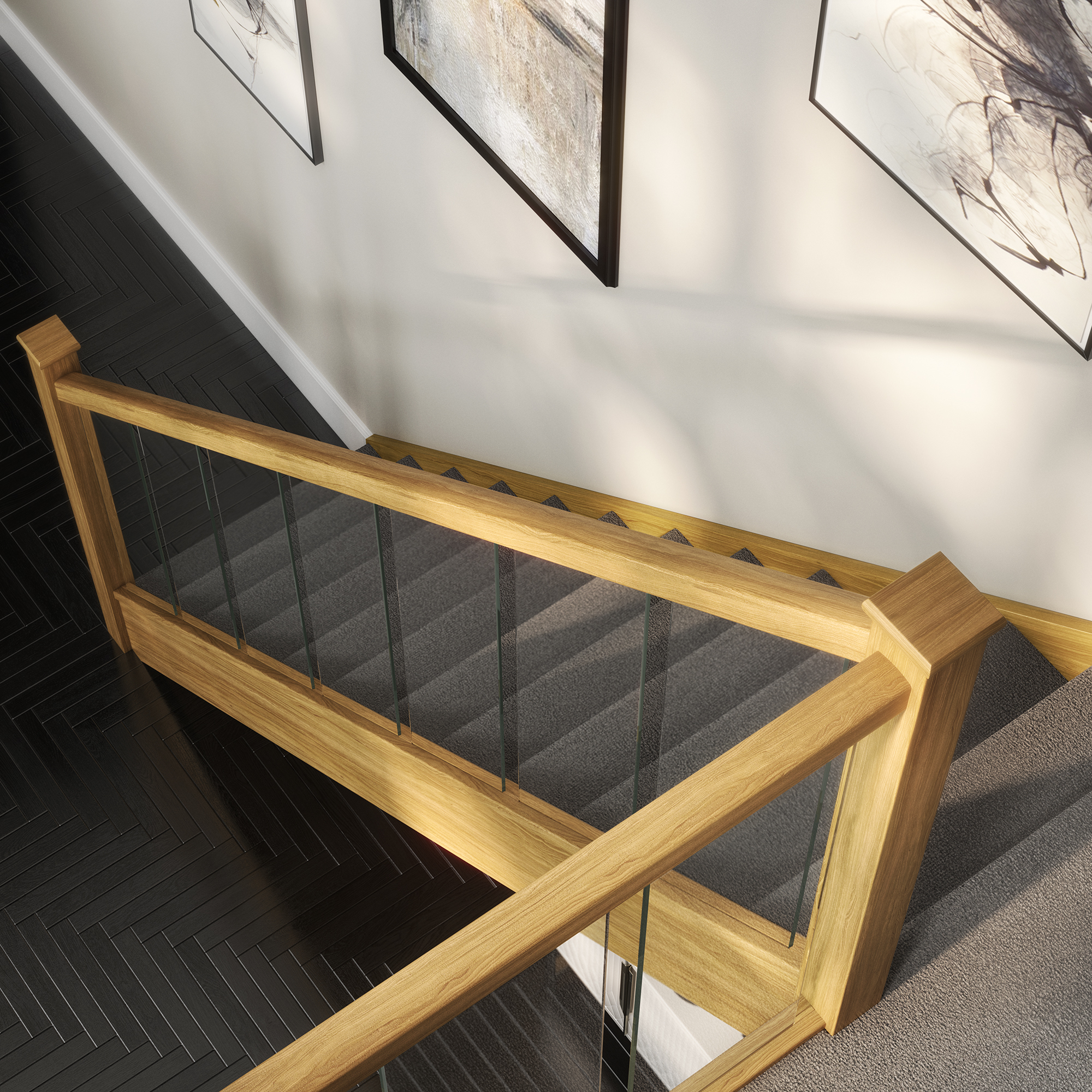 Oak Staircase with Carpeted Treads